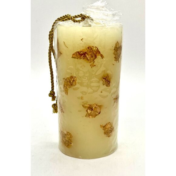Large Gold-Flecked Light Yellow Holiday Candle 6" tall - Picture 1 of 2
